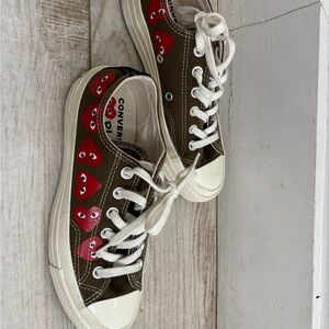 Converse comme des garcons Olive and Red Heart Sneakers